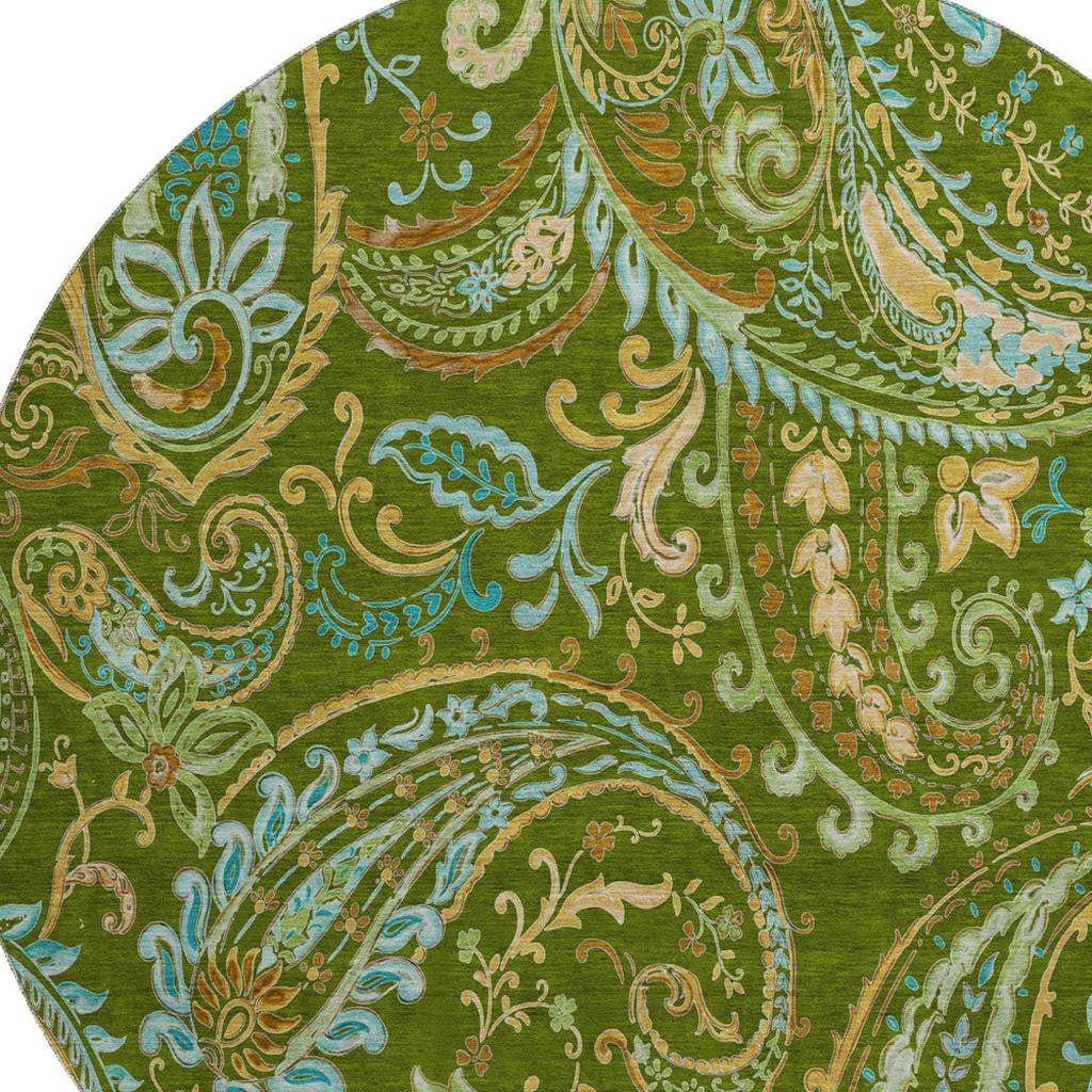 8' Green And Blue Paisley Washable Round Rug With UV Protection - HomeRoots - Flyclothing LLC