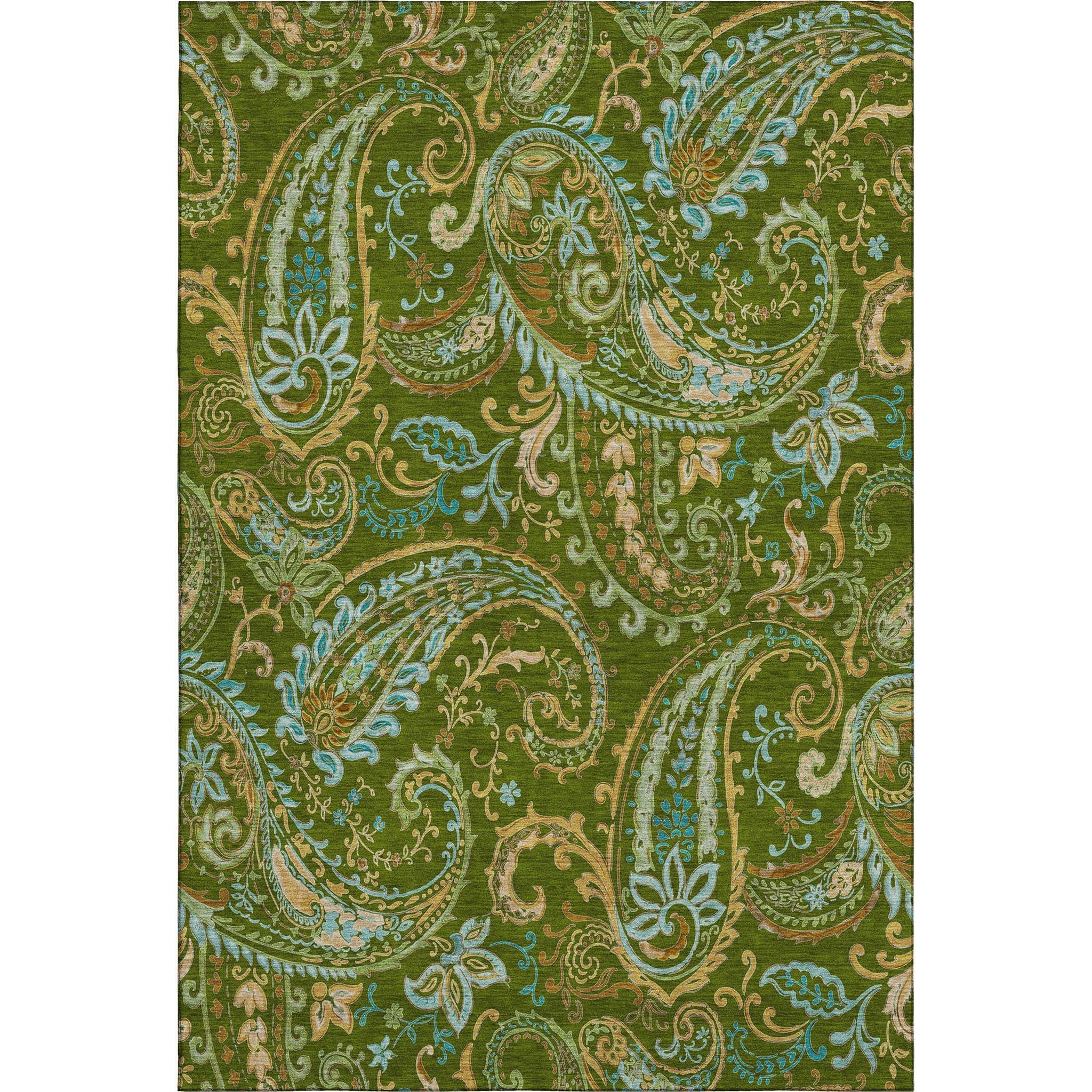 9' X 12' Green And Blue Paisley Distressed Washable Area Rug With UV Protection - HomeRoots - Flyclothing LLC