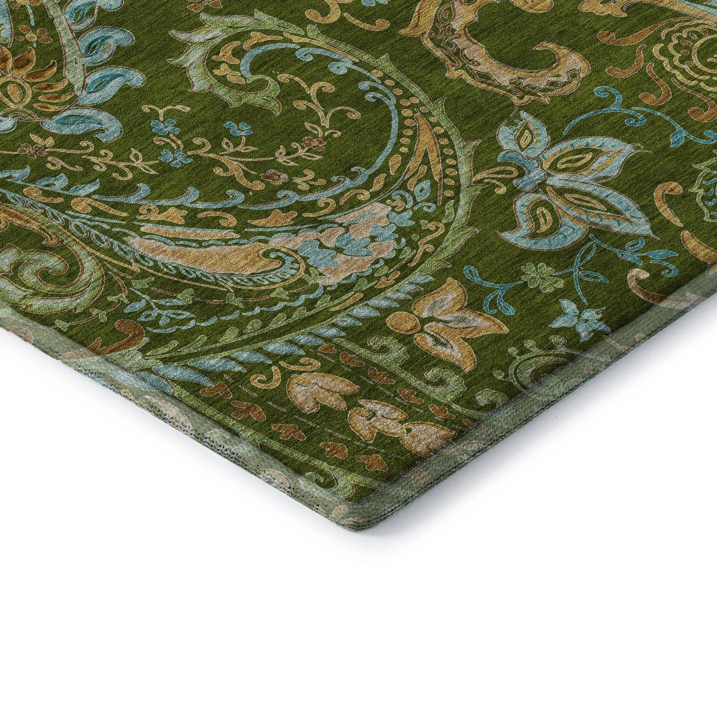 9' X 12' Green And Blue Paisley Distressed Washable Area Rug With UV Protection - HomeRoots - Flyclothing LLC