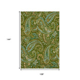 9' X 12' Green And Blue Paisley Distressed Washable Area Rug With UV Protection - HomeRoots - Flyclothing LLC