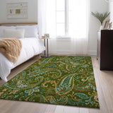 10' X 14' Green And Blue Paisley Washable Area Rug With UV Protection - HomeRoots - Flyclothing LLC
