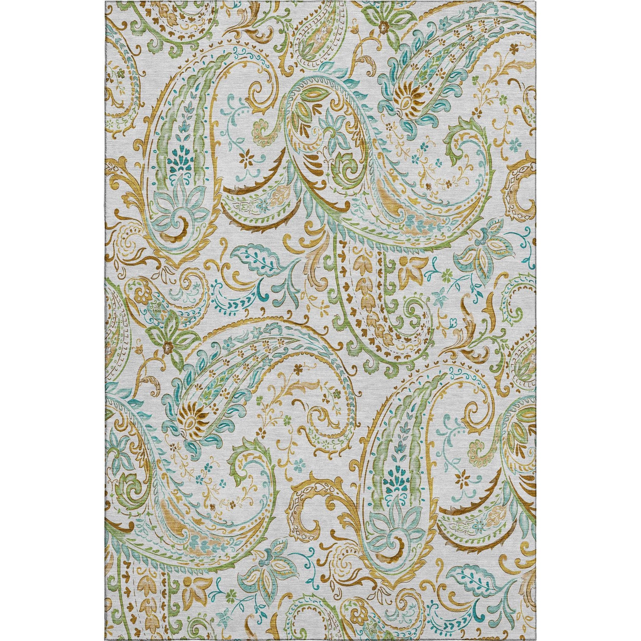 3' X 5' Ivory Blue And Green Paisley Washable Area Rug With UV Protection - HomeRoots - Flyclothing LLC