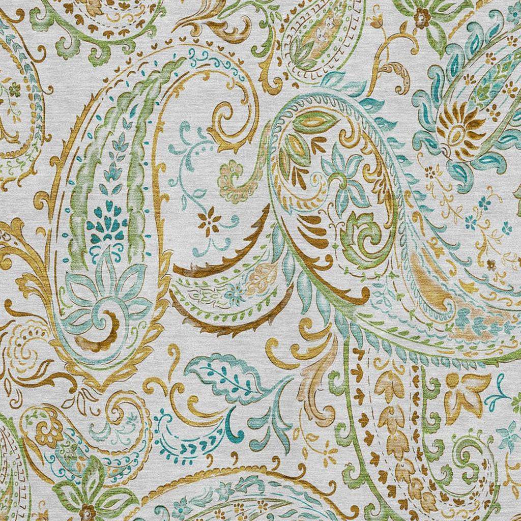 3' X 5' Ivory Blue And Green Paisley Washable Area Rug With UV Protection - HomeRoots - Flyclothing LLC