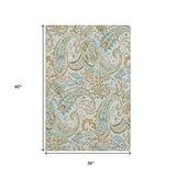 3' X 5' Ivory Blue And Green Paisley Washable Area Rug With UV Protection - HomeRoots - Flyclothing LLC
