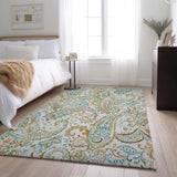 5' X 8' Ivory Blue And Green Paisley Distressed Washable Area Rug With UV Protection - HomeRoots - Flyclothing LLC