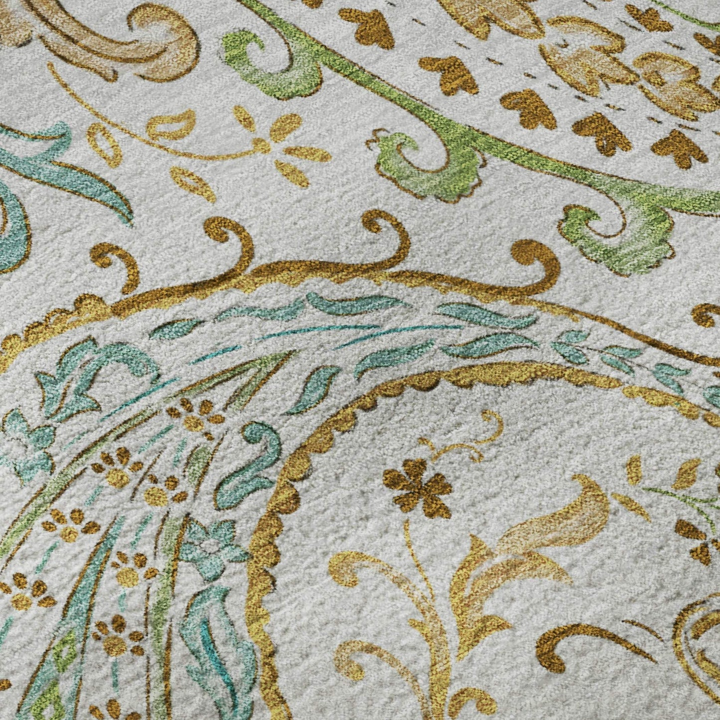 5' X 8' Ivory Blue And Green Paisley Distressed Washable Area Rug With UV Protection - HomeRoots - Flyclothing LLC