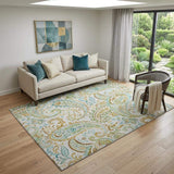 5' X 8' Ivory Blue And Green Paisley Distressed Washable Area Rug With UV Protection - HomeRoots - Flyclothing LLC