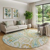 8' Ivory Blue And Green Paisley Distressed Washable Round Rug With UV Protection - HomeRoots - Flyclothing LLC