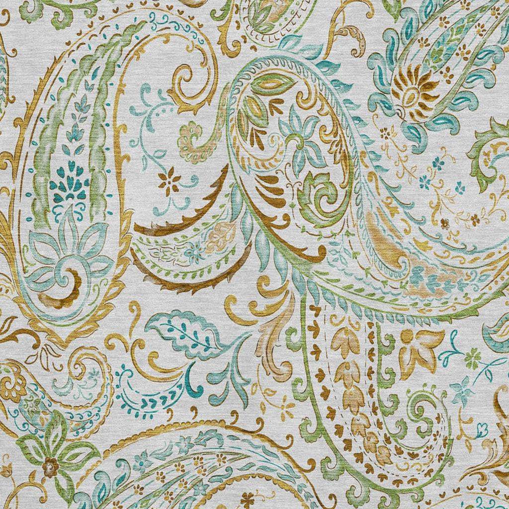 8' X 10' Ivory Blue And Green Paisley Washable Area Rug With UV Protection - HomeRoots - Flyclothing LLC