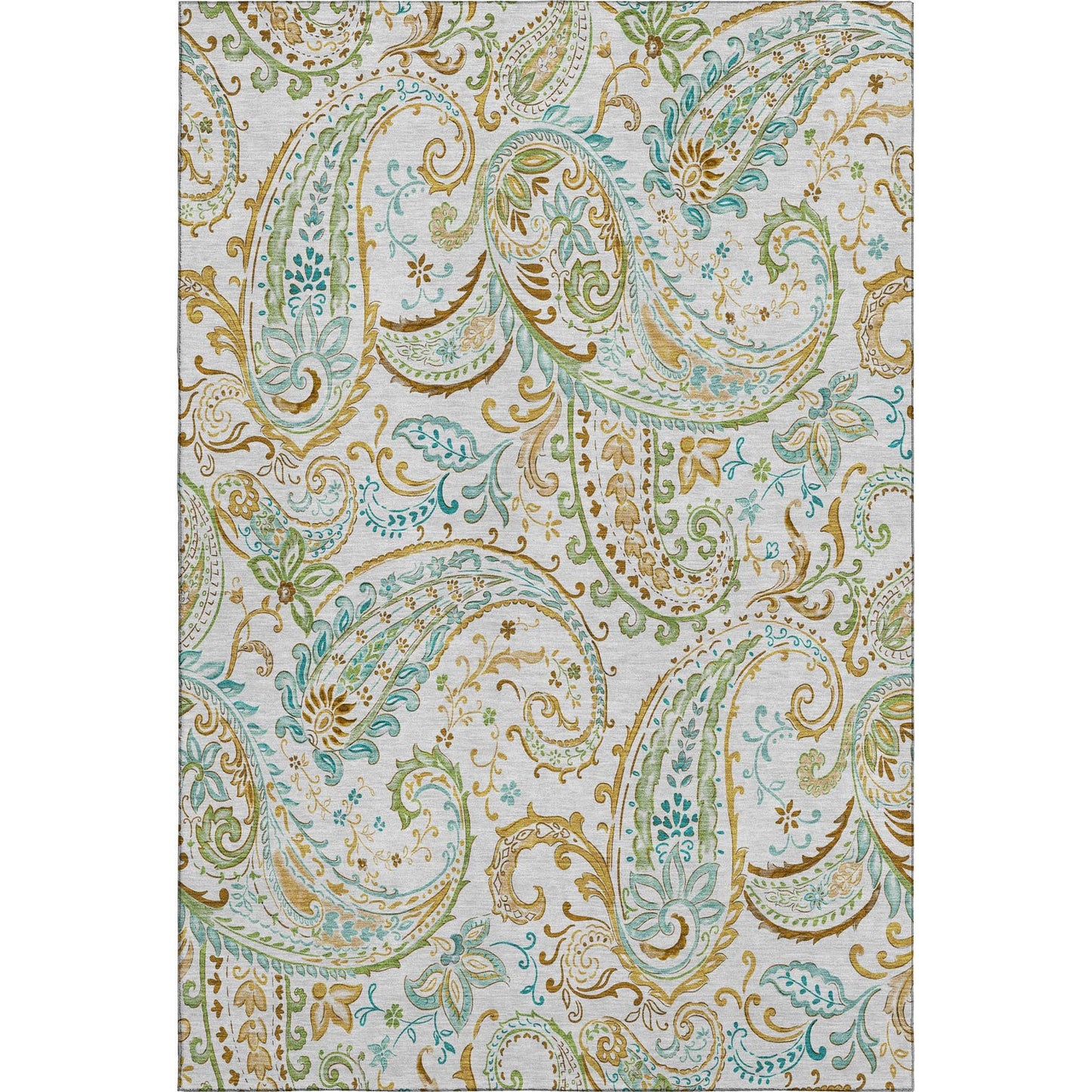 10' X 14' Ivory Blue And Green Paisley Washable Area Rug With UV Protection - HomeRoots - Flyclothing LLC