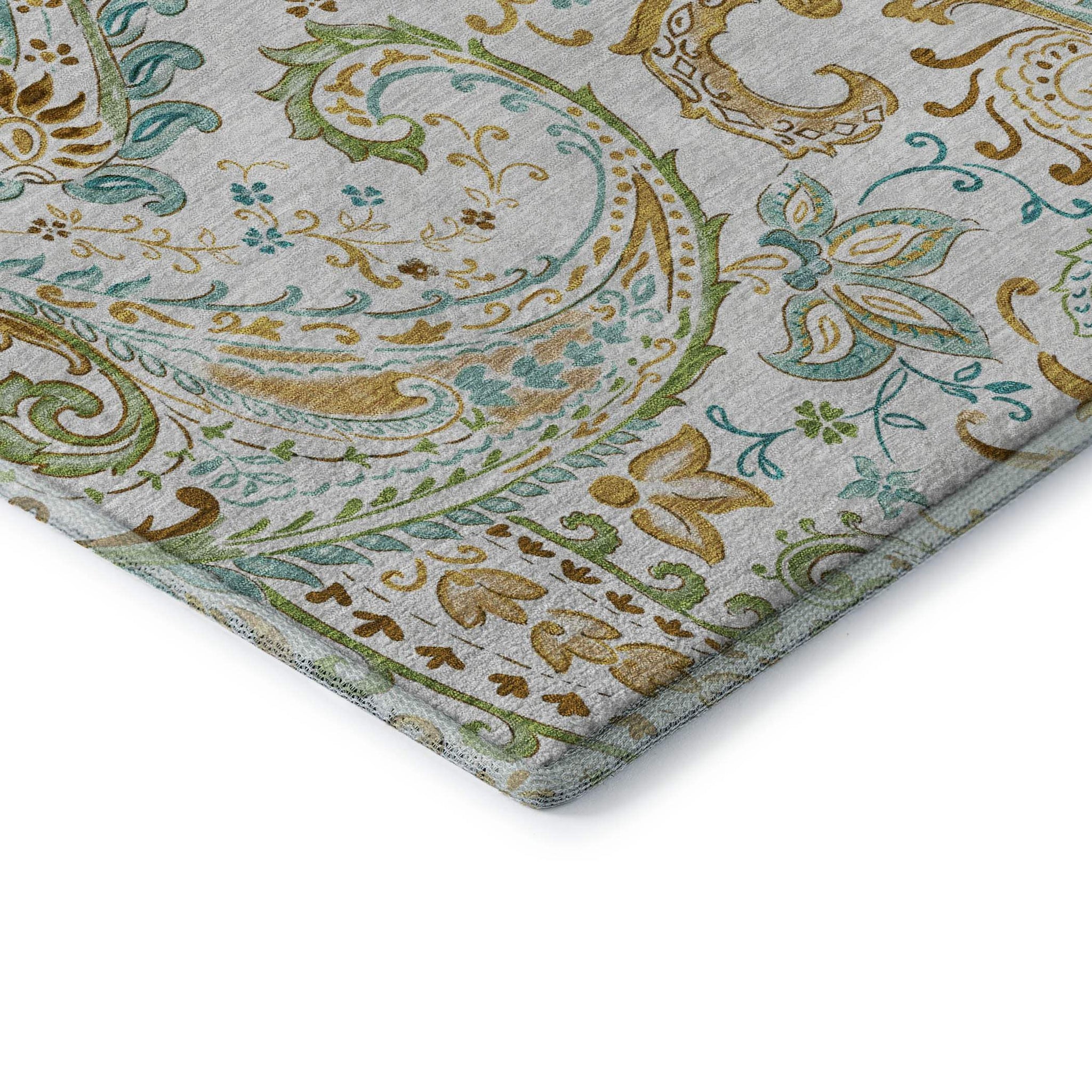10' X 14' Ivory Blue And Green Paisley Washable Area Rug With UV Protection - HomeRoots - Flyclothing LLC