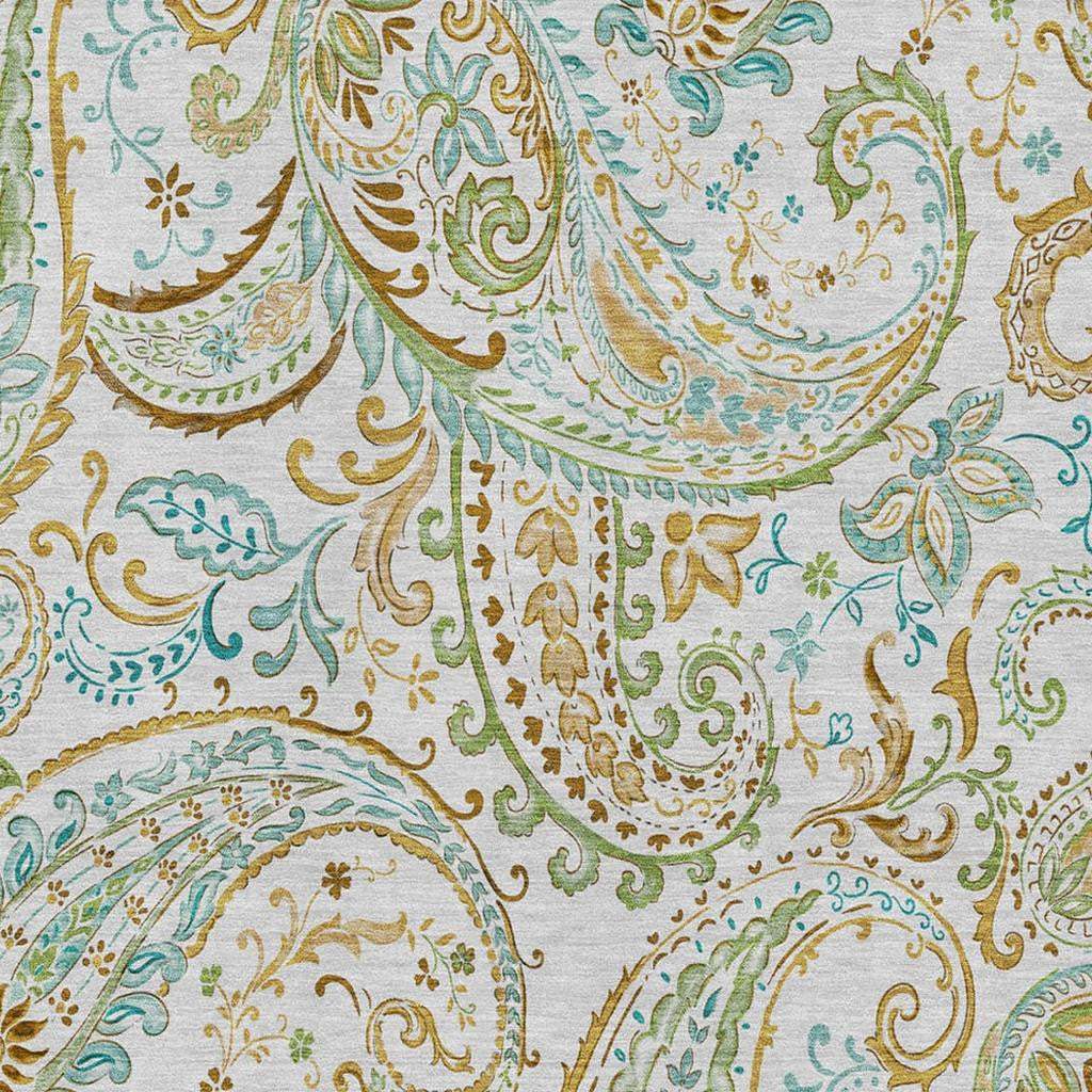 10' X 14' Ivory Blue And Green Paisley Washable Area Rug With UV Protection - HomeRoots - Flyclothing LLC
