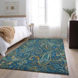 3' X 5' Navy Blue Green And Gold Paisley Distressed Washable Area Rug With UV Protection - HomeRoots - Flyclothing LLC