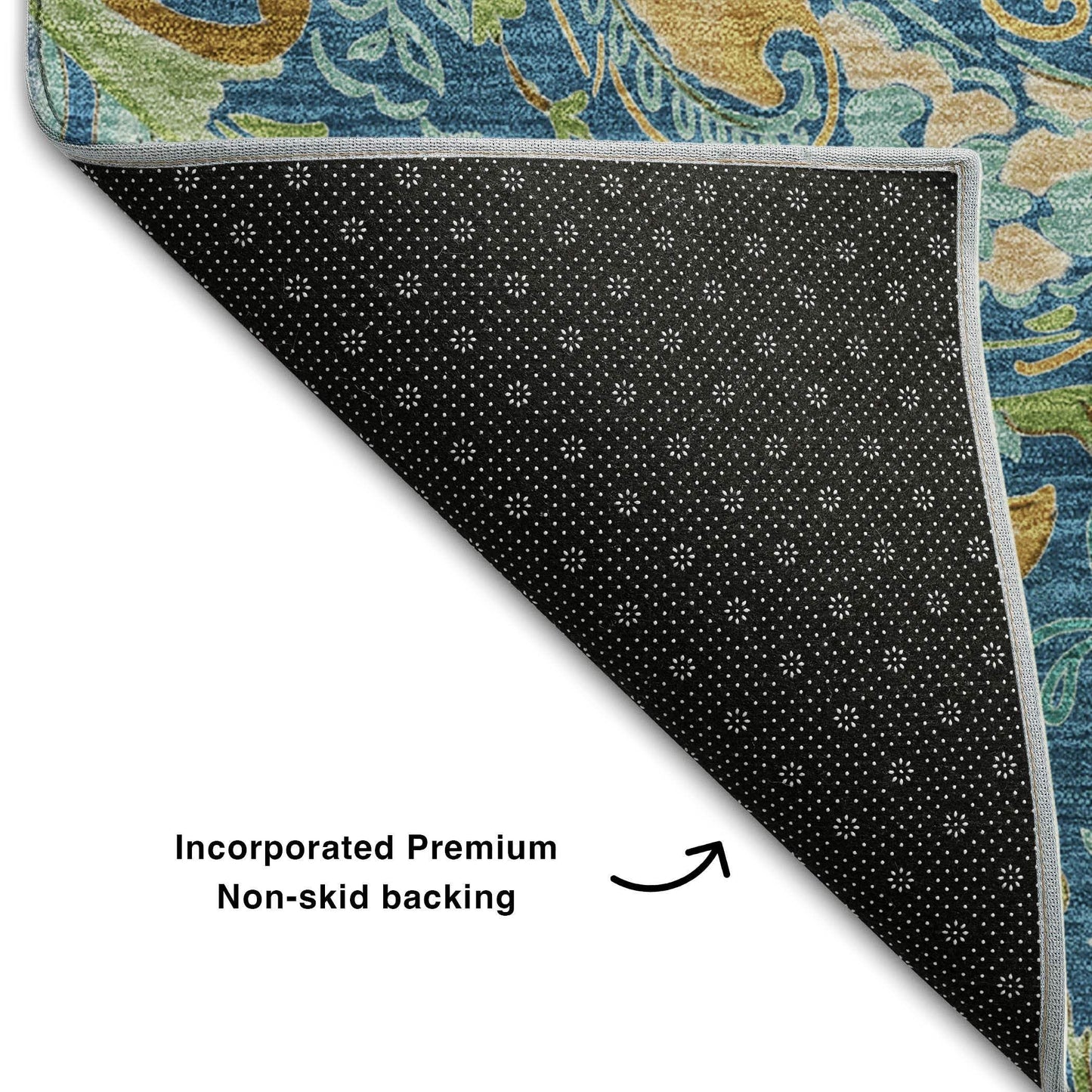 3' X 5' Navy Blue Green And Gold Paisley Distressed Washable Area Rug With UV Protection - HomeRoots - Flyclothing LLC
