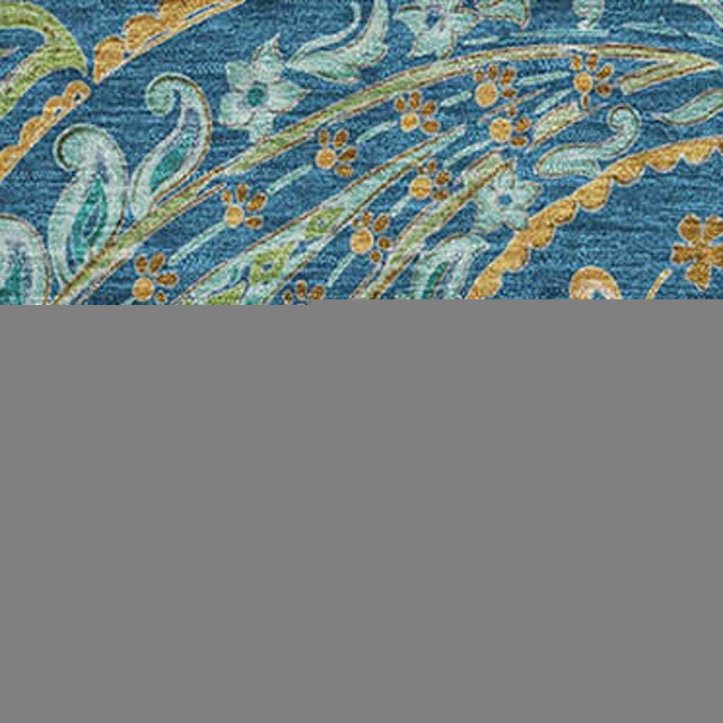 5' X 8' Navy Blue Green And Gold Paisley Washable Area Rug With UV Protection - HomeRoots - Flyclothing LLC