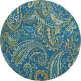 8' Navy Blue Green And Gold Paisley Distressed Washable Round Rug With UV Protection - HomeRoots - Flyclothing LLC