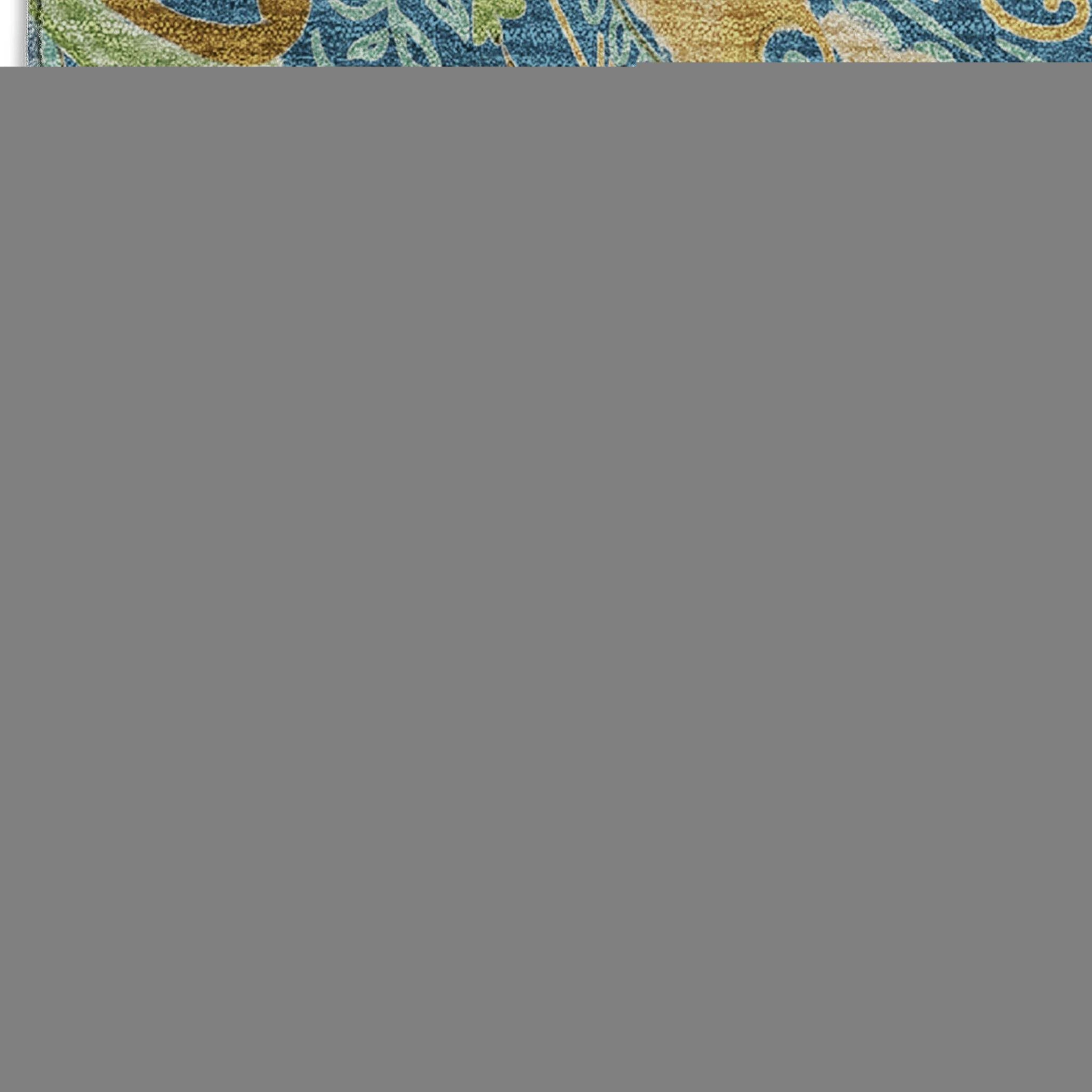 8' Navy Blue Green And Gold Paisley Distressed Washable Round Rug With UV Protection - HomeRoots - Flyclothing LLC
