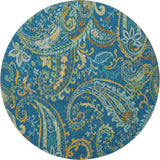 8' Navy Blue Green And Gold Paisley Distressed Washable Round Rug With UV Protection - HomeRoots - Flyclothing LLC