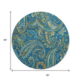 8' Navy Blue Green And Gold Paisley Distressed Washable Round Rug With UV Protection - HomeRoots - Flyclothing LLC