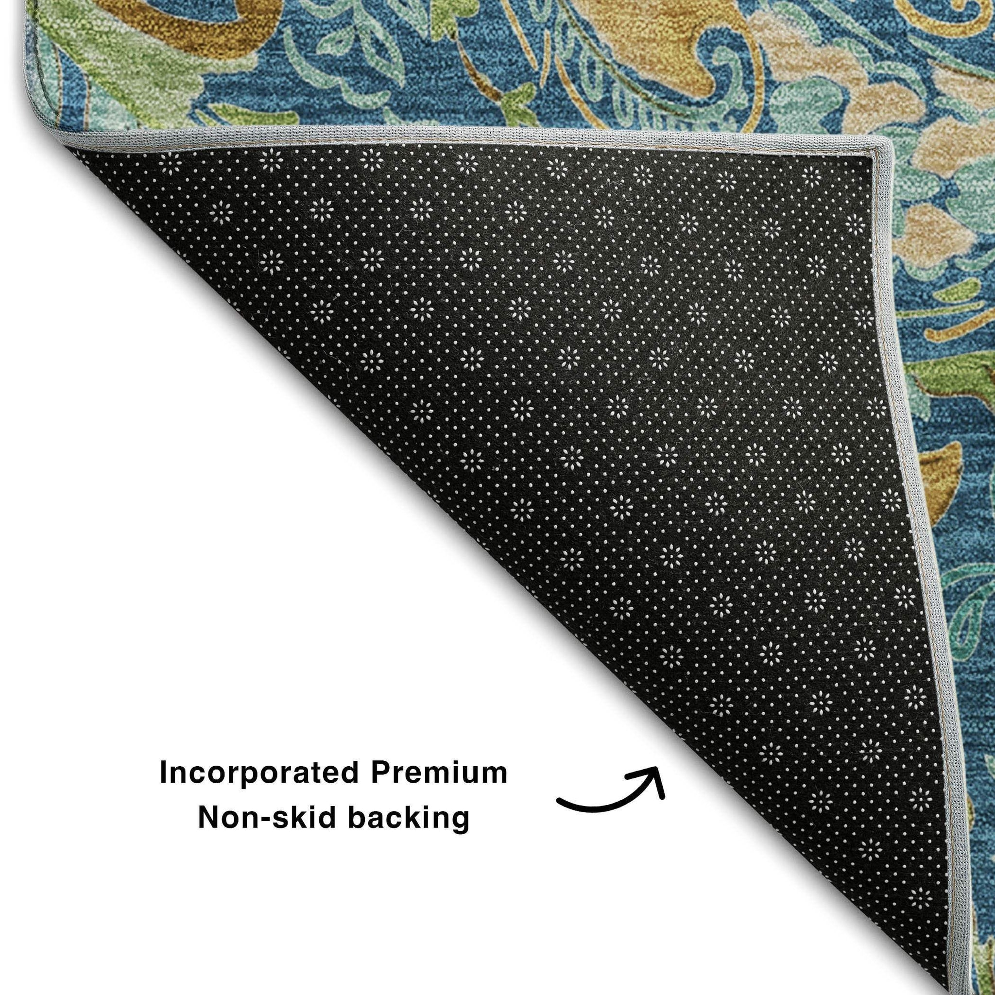 8' X 10' Navy Blue Green And Gold Paisley Distressed Washable Area Rug With UV Protection - HomeRoots - Flyclothing LLC