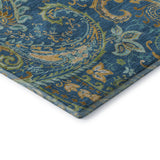 8' X 10' Navy Blue Green And Gold Paisley Distressed Washable Area Rug With UV Protection - HomeRoots - Flyclothing LLC