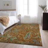 5' X 8' Rust Blue And Green Paisley Washable Area Rug With UV Protection - HomeRoots - Flyclothing LLC