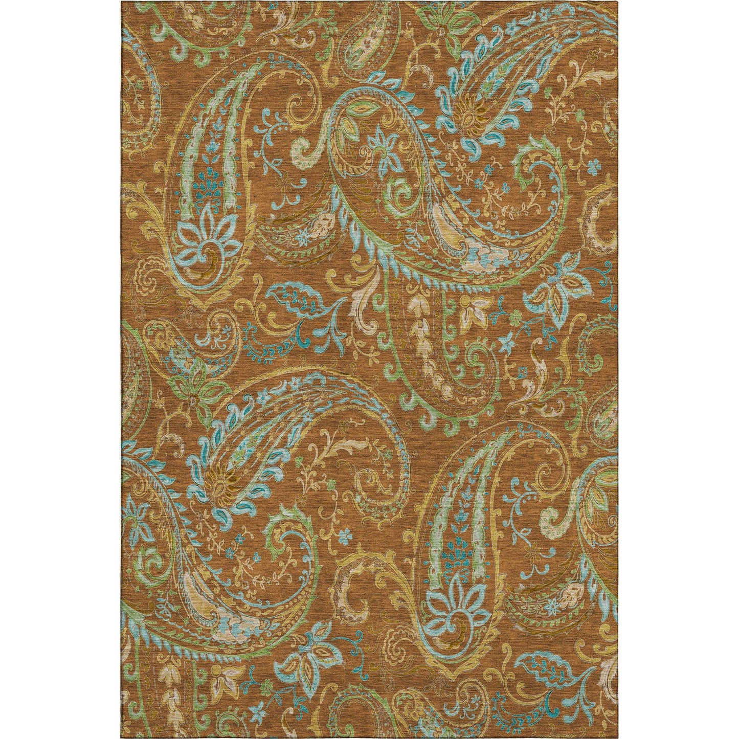 5' X 8' Rust Blue And Green Paisley Washable Area Rug With UV Protection - HomeRoots - Flyclothing LLC