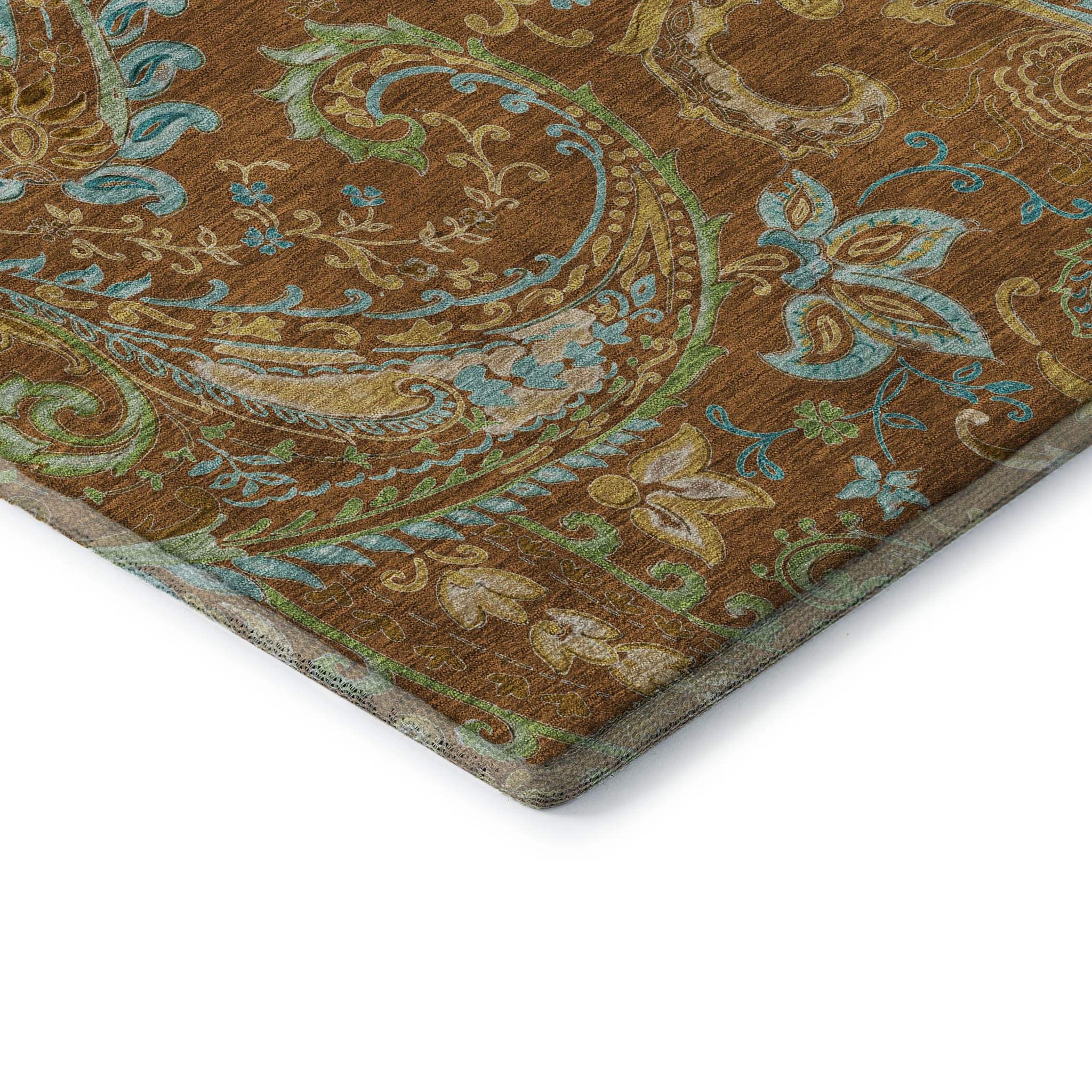 5' X 8' Rust Blue And Green Paisley Washable Area Rug With UV Protection - HomeRoots - Flyclothing LLC