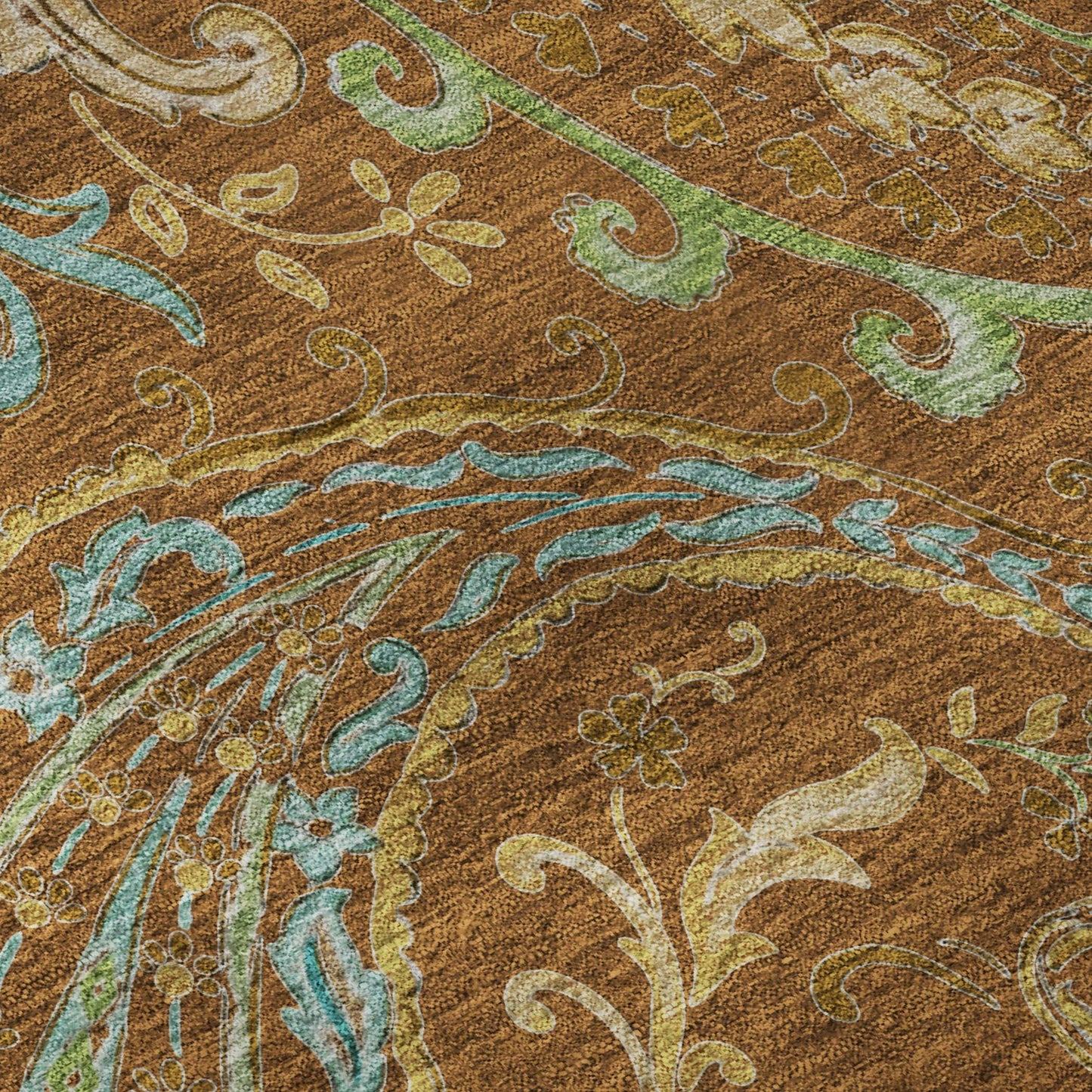 5' X 8' Rust Blue And Green Paisley Washable Area Rug With UV Protection - HomeRoots - Flyclothing LLC