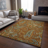 5' X 8' Rust Blue And Green Paisley Washable Area Rug With UV Protection - HomeRoots - Flyclothing LLC