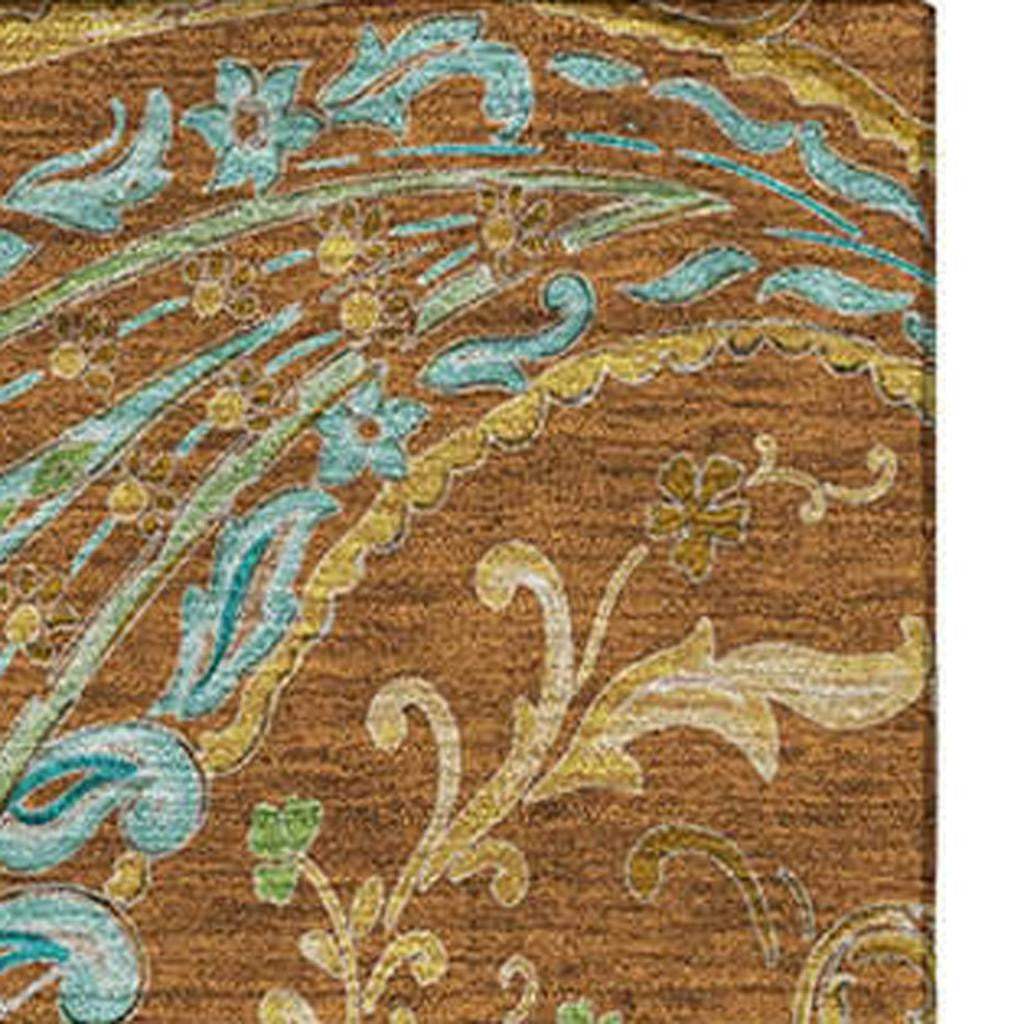 5' X 8' Rust Blue And Green Paisley Washable Area Rug With UV Protection - HomeRoots - Flyclothing LLC