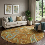 8' Rust Blue And Green Paisley Washable Round Rug With UV Protection - HomeRoots - Flyclothing LLC