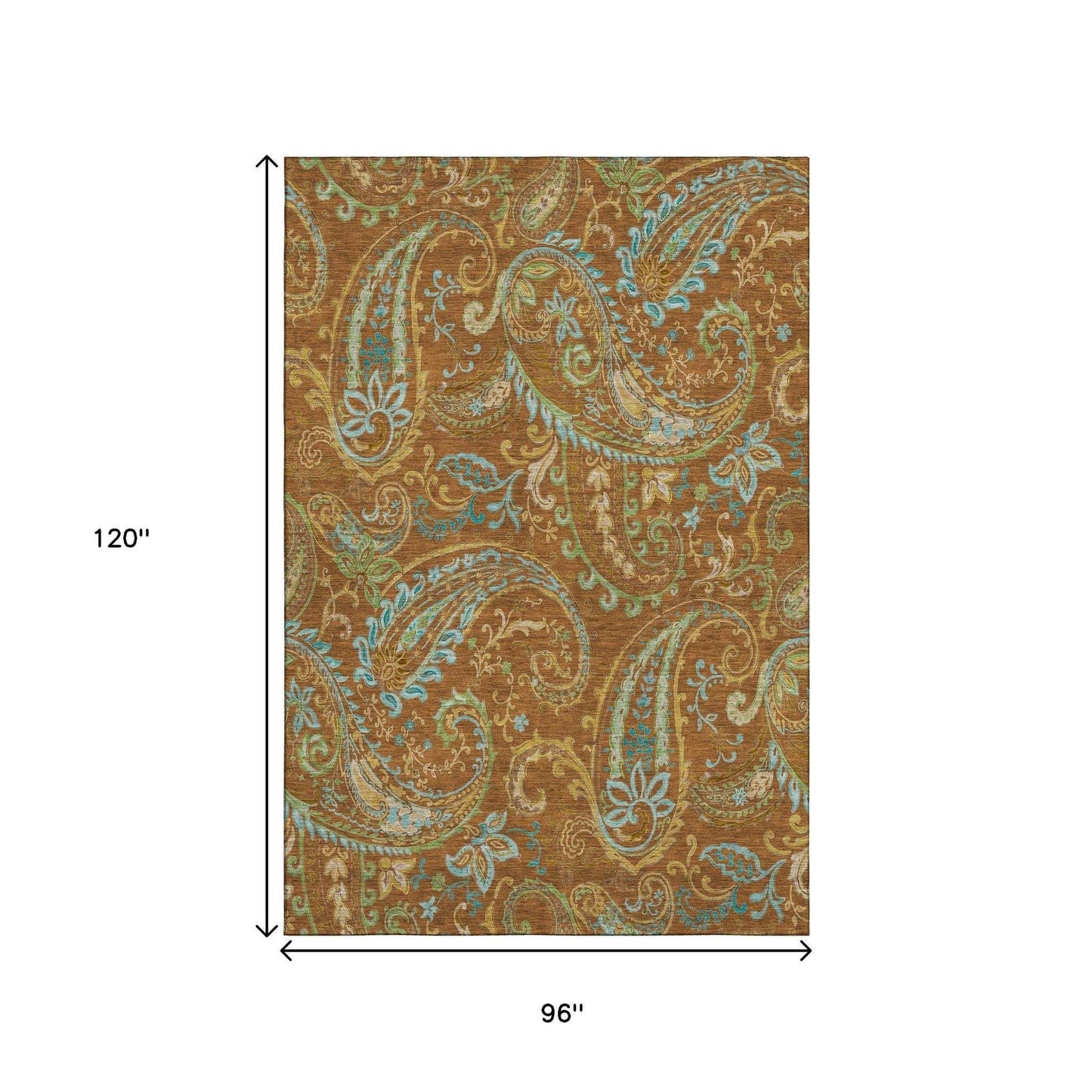 8' X 10' Rust Blue And Green Paisley Washable Area Rug With UV Protection - HomeRoots - Flyclothing LLC