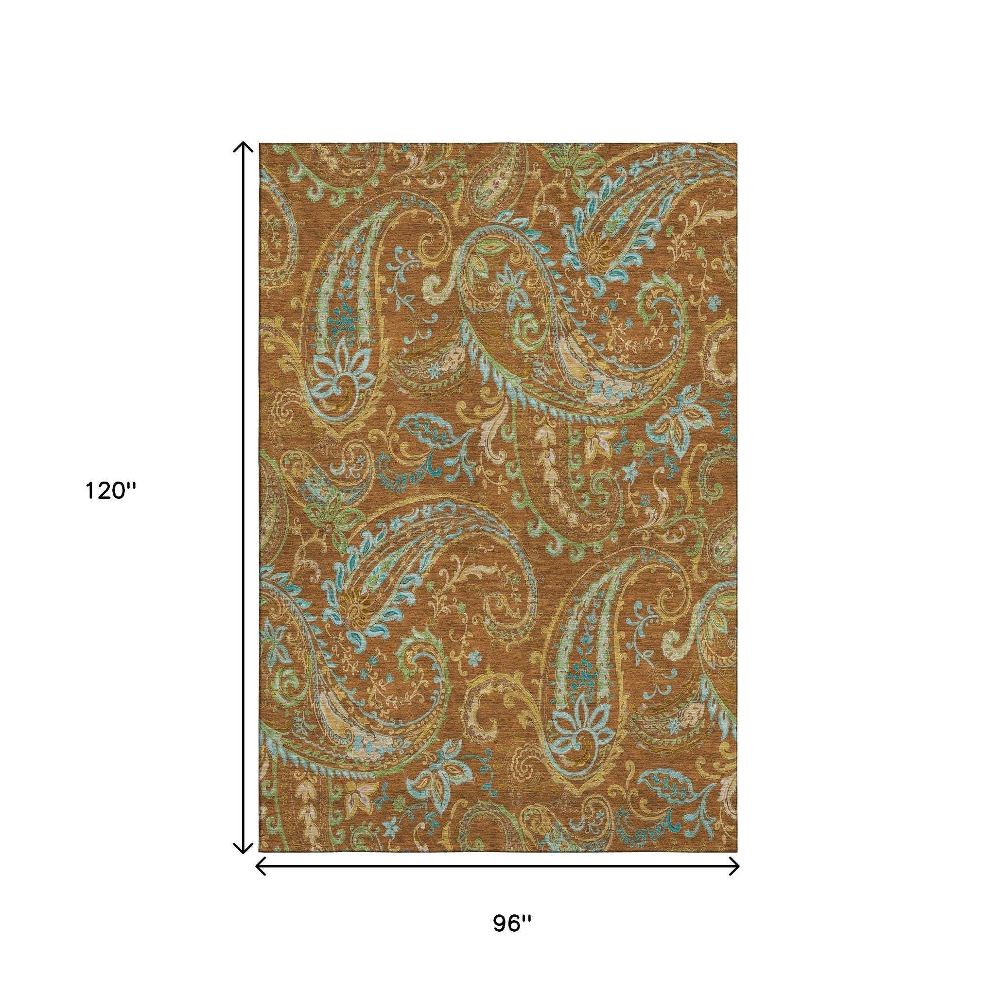 8' X 10' Rust Blue And Green Paisley Washable Area Rug With UV Protection - HomeRoots - Flyclothing LLC