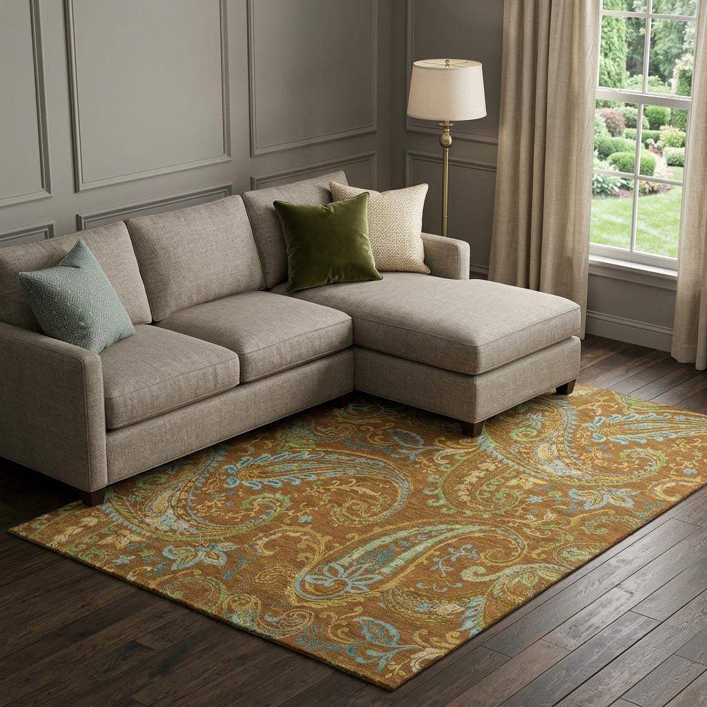 8' X 10' Rust Blue And Green Paisley Washable Area Rug With UV Protection - HomeRoots - Flyclothing LLC