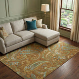 10' X 14' Rust Blue And Green Paisley Washable Area Rug With UV Protection - HomeRoots - Flyclothing LLC