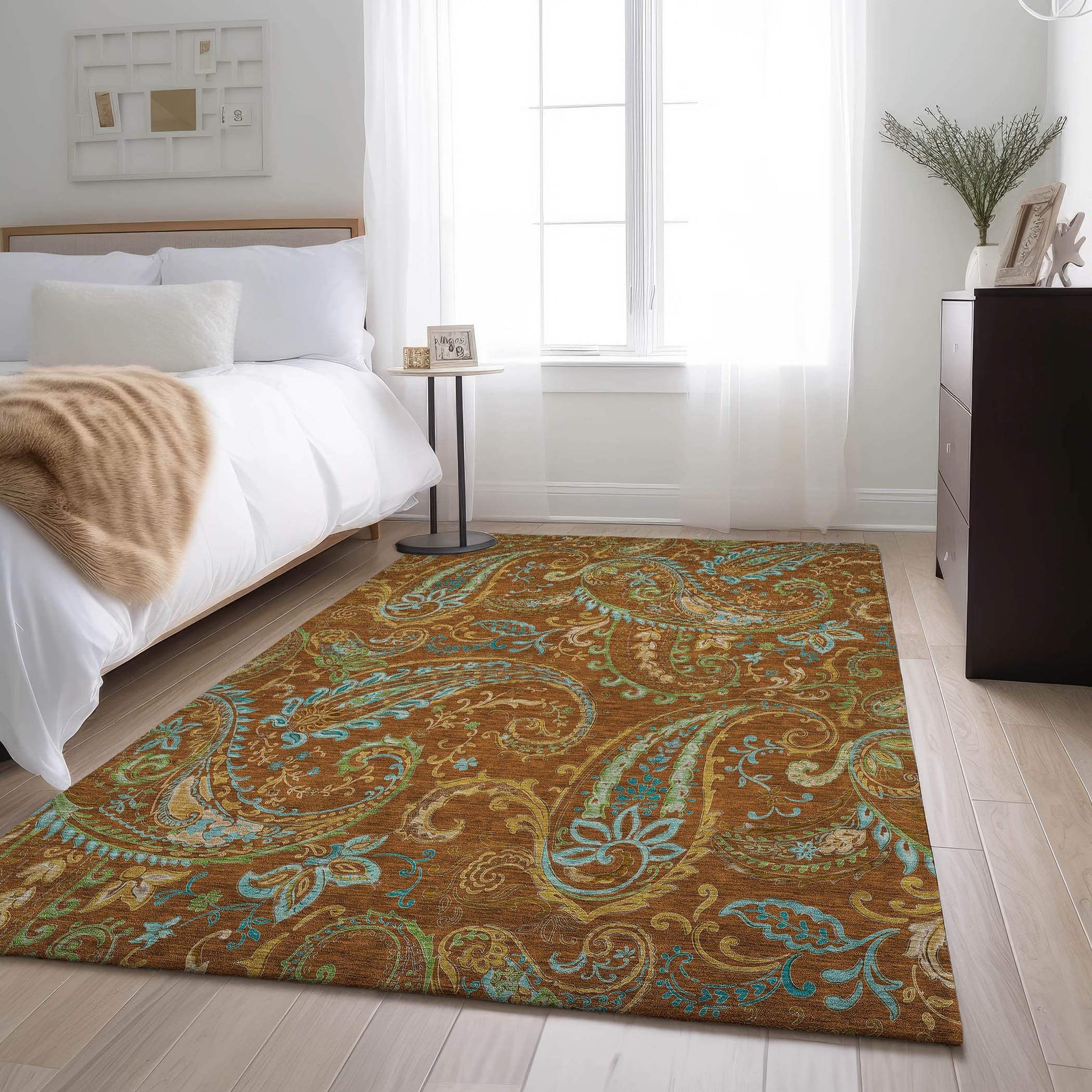 10' X 14' Rust Blue And Green Paisley Washable Area Rug With UV Protection - HomeRoots - Flyclothing LLC