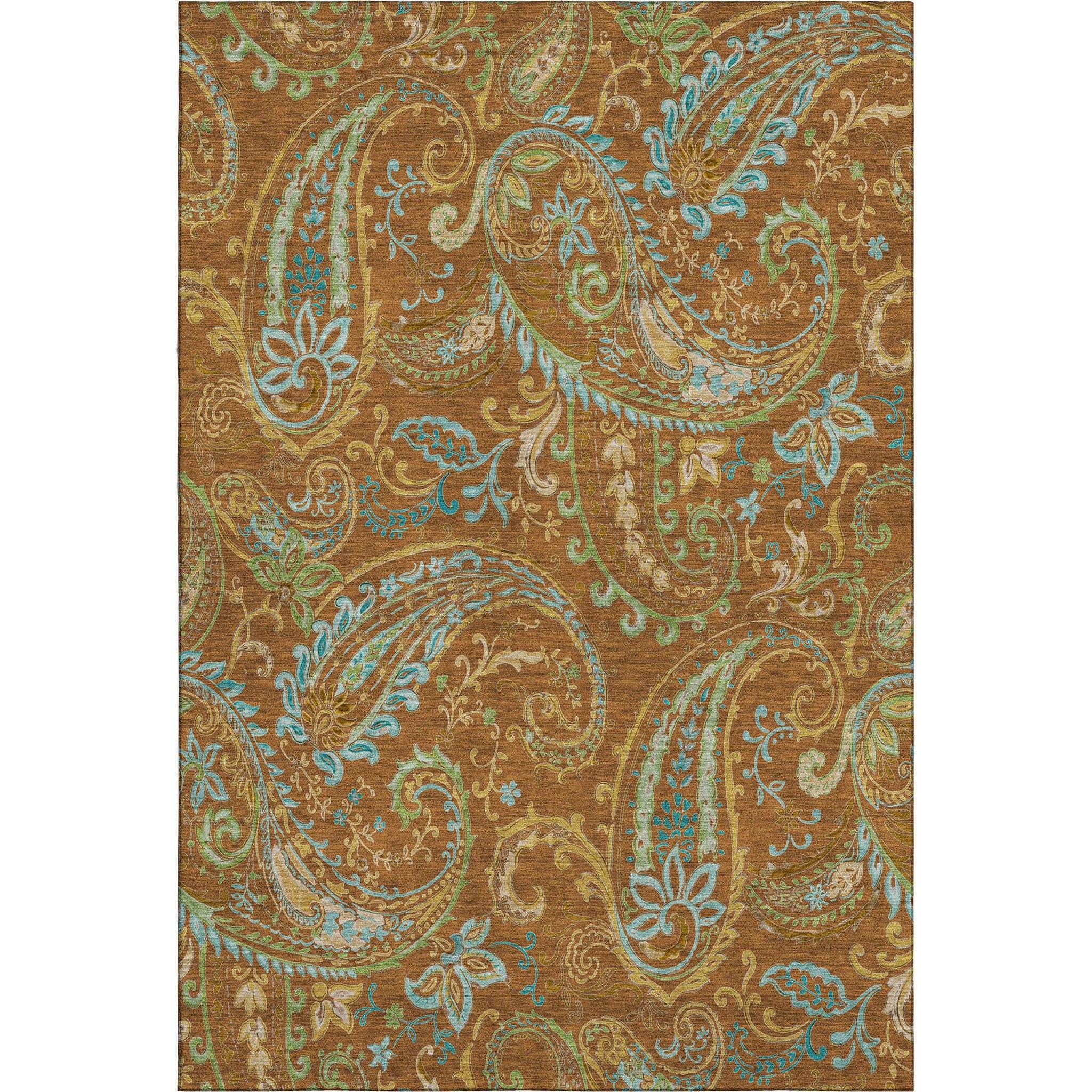 10' X 14' Rust Blue And Green Paisley Washable Area Rug With UV Protection - HomeRoots - Flyclothing LLC