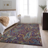 3' X 5' Purple Green And Blue Paisley Distressed Washable Area Rug With UV Protection - HomeRoots - Flyclothing LLC