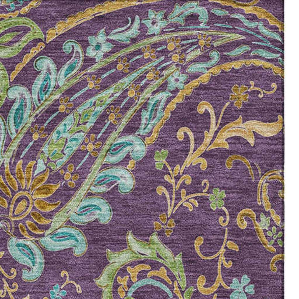 3' X 5' Purple Green And Blue Paisley Distressed Washable Area Rug With UV Protection - HomeRoots - Flyclothing LLC
