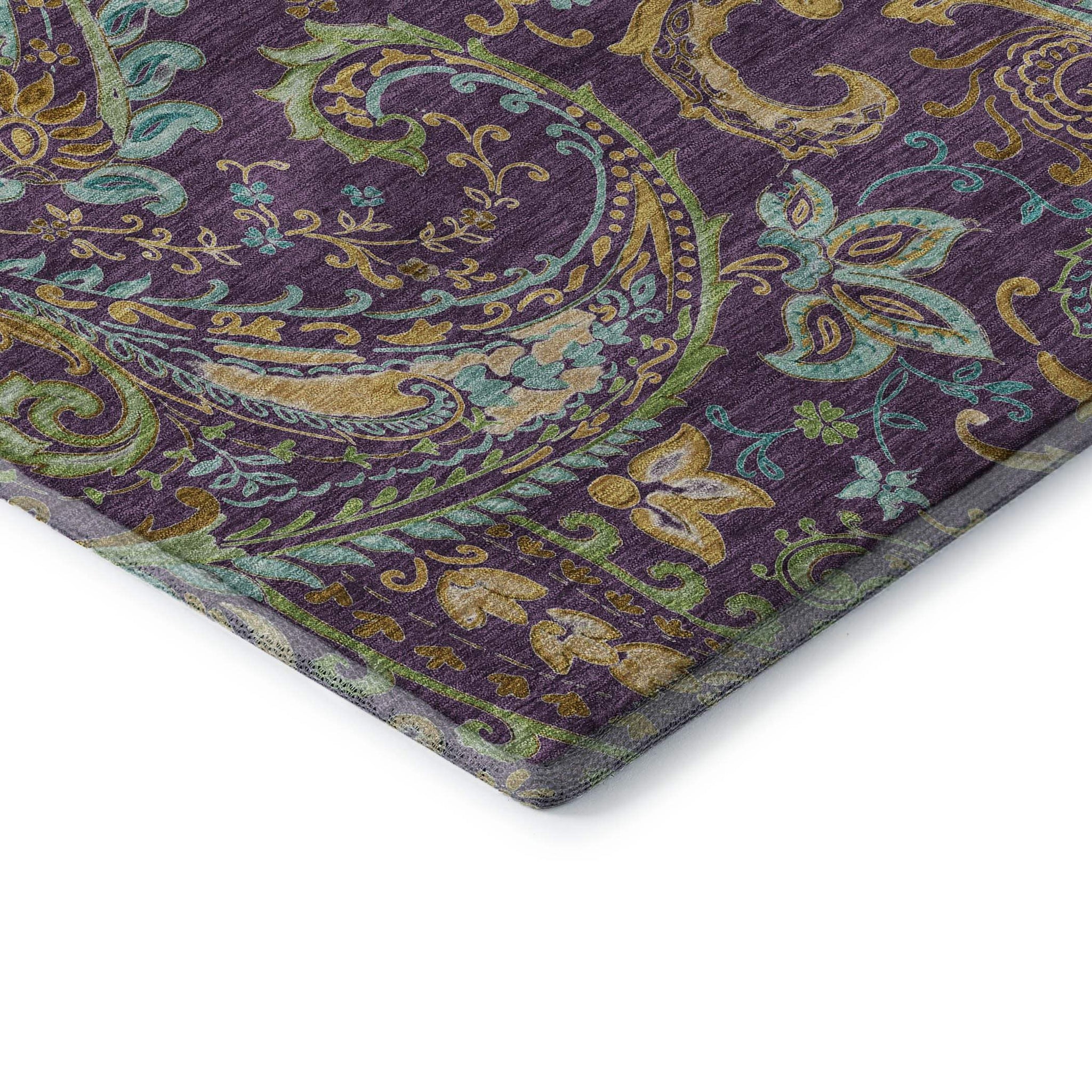 5' X 8' Purple Green And Blue Paisley Washable Area Rug With UV Protection - HomeRoots - Flyclothing LLC
