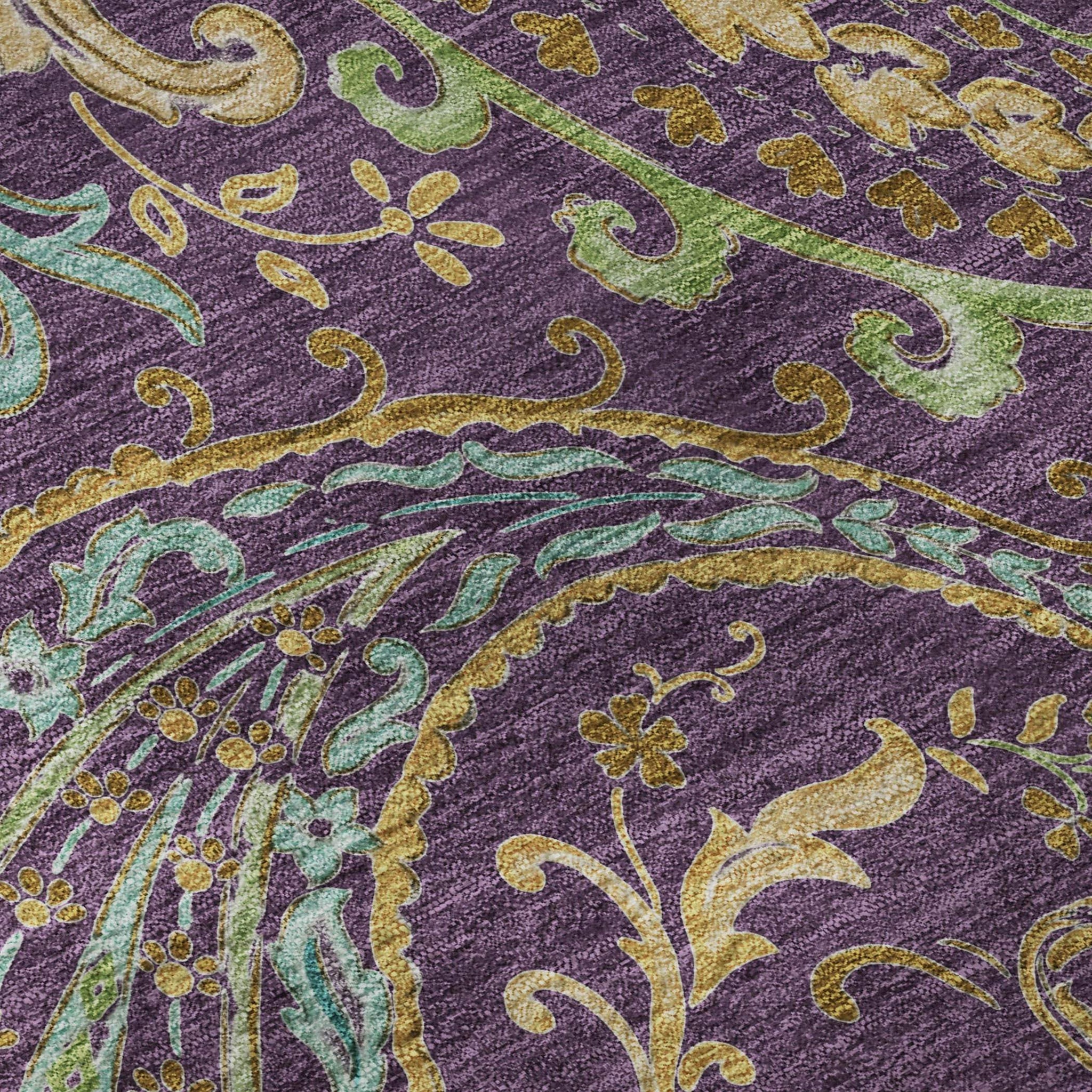 5' X 8' Purple Green And Blue Paisley Washable Area Rug With UV Protection - HomeRoots - Flyclothing LLC