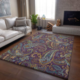 5' X 8' Purple Green And Blue Paisley Washable Area Rug With UV Protection - HomeRoots - Flyclothing LLC
