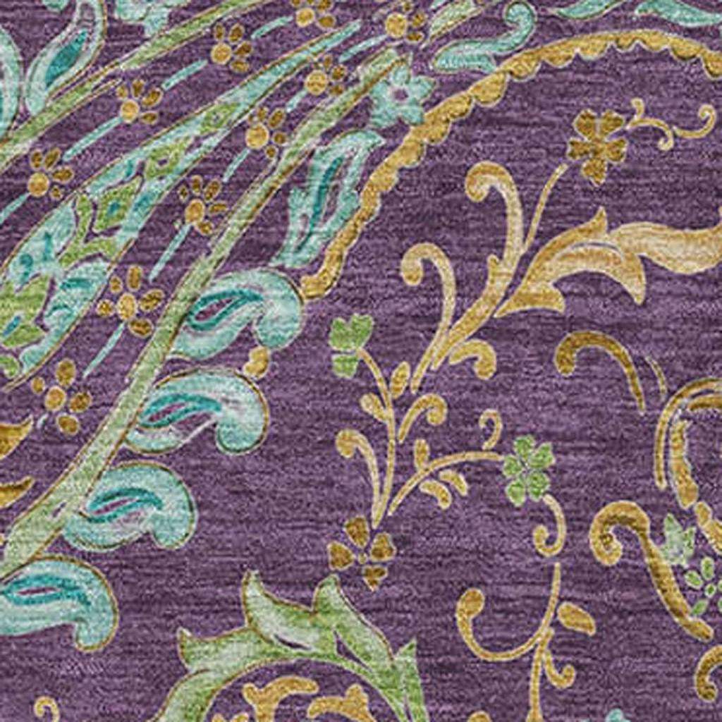 5' X 8' Purple Green And Blue Paisley Washable Area Rug With UV Protection - HomeRoots - Flyclothing LLC