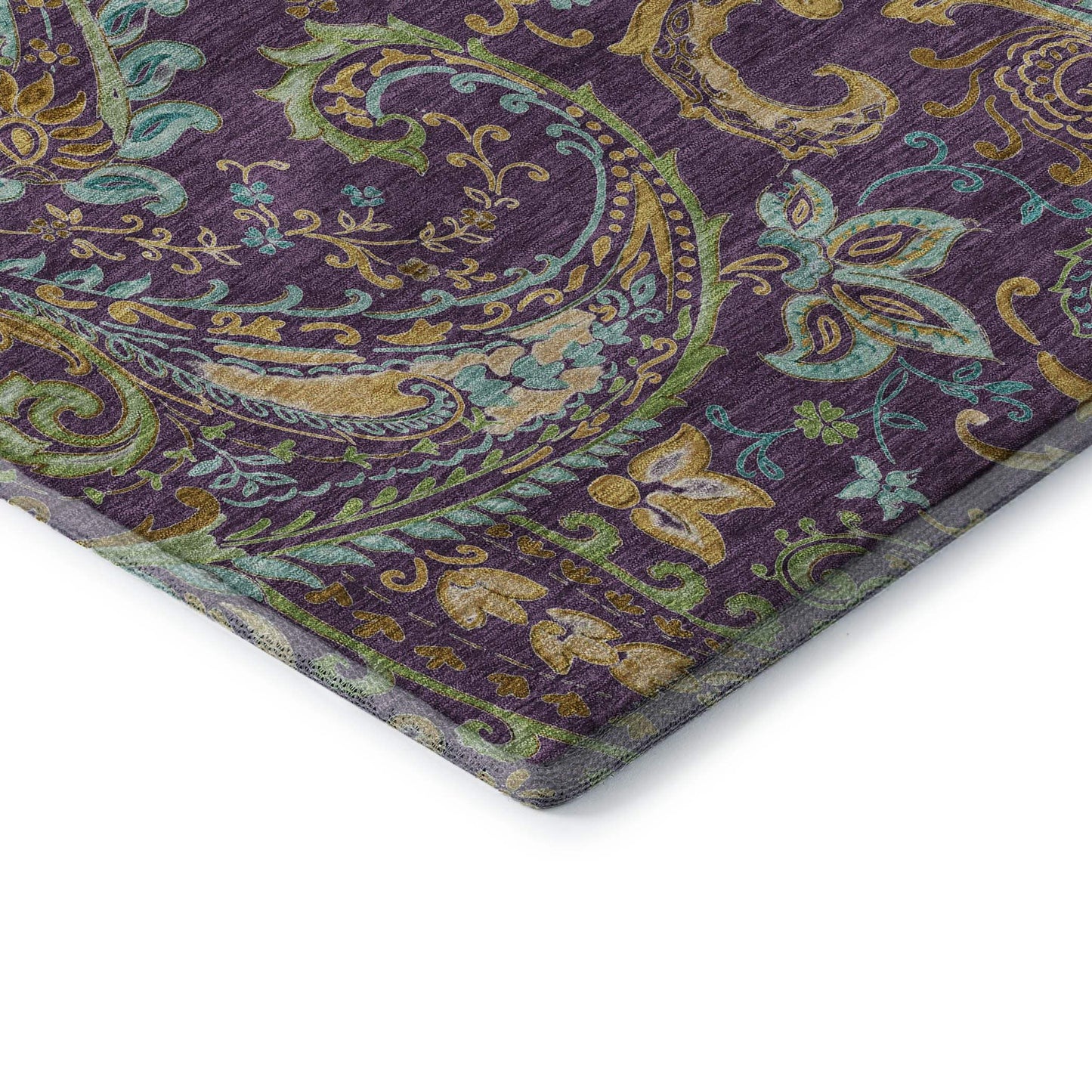 8' Purple Green And Blue Paisley Washable Round Rug With UV Protection - HomeRoots - Flyclothing LLC