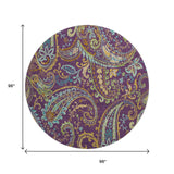 8' Purple Green And Blue Paisley Washable Round Rug With UV Protection - HomeRoots - Flyclothing LLC