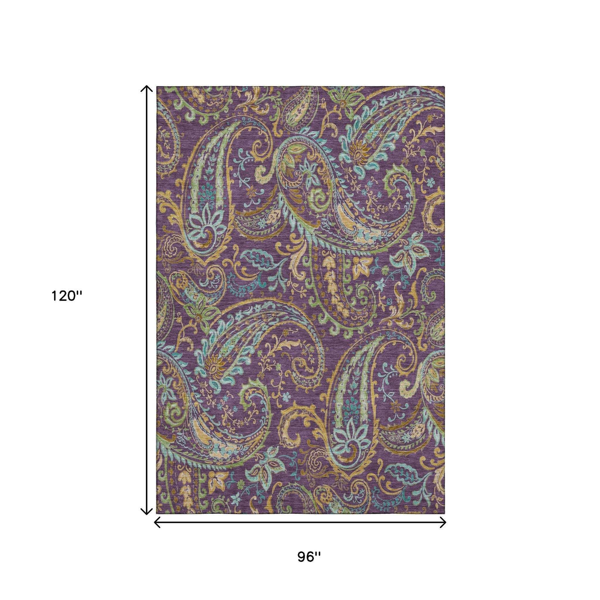 8' X 10' Purple Green And Blue Paisley Washable Area Rug With UV Protection - HomeRoots - Flyclothing LLC