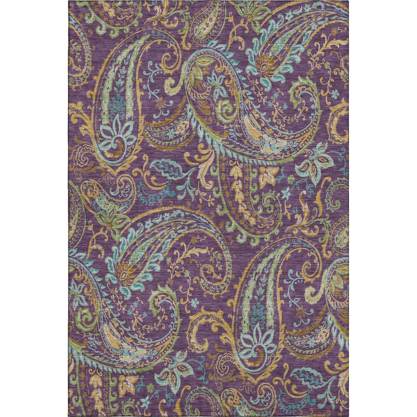 8' X 10' Purple Green And Blue Paisley Washable Area Rug With UV Protection - HomeRoots - Flyclothing LLC