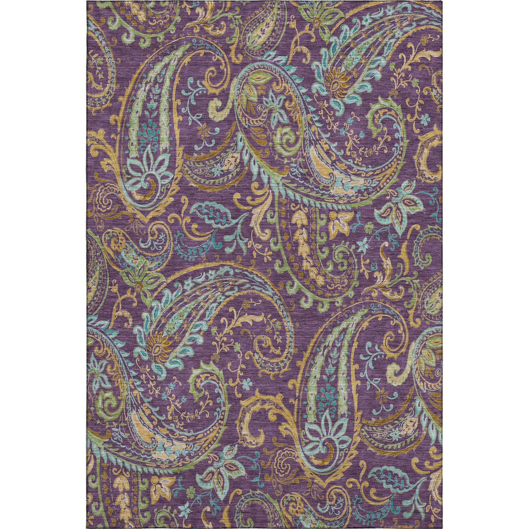 8' X 10' Purple Green And Blue Paisley Washable Area Rug With UV Protection - HomeRoots - Flyclothing LLC