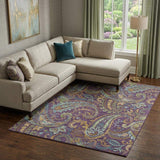 8' X 10' Purple Green And Blue Paisley Washable Area Rug With UV Protection - HomeRoots - Flyclothing LLC